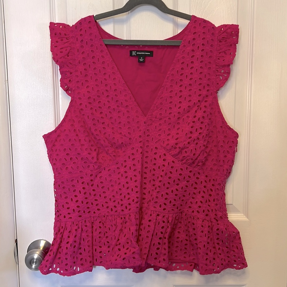 INC-fuchsia eyelet shirt